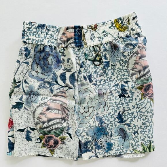 ETRO Blue Floral Ramie Shorts Size 46 Large Elastic Relaxed Beach Travel Yacht - Picture 4 of 9